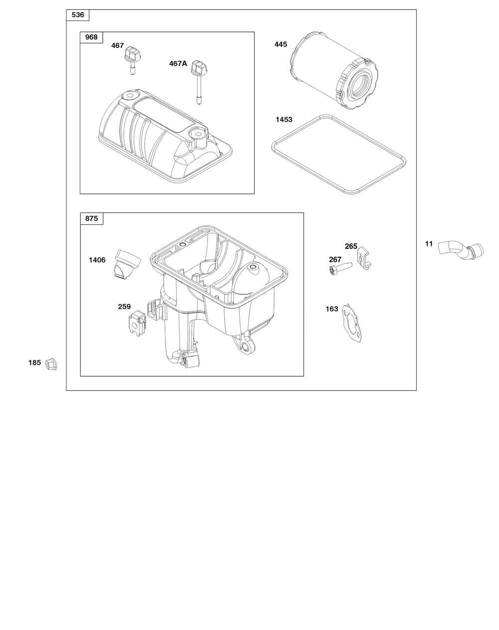Air Cleaner Group Diagram and Parts List for 12V367-0150-F1  Briggs and Stratton Engine